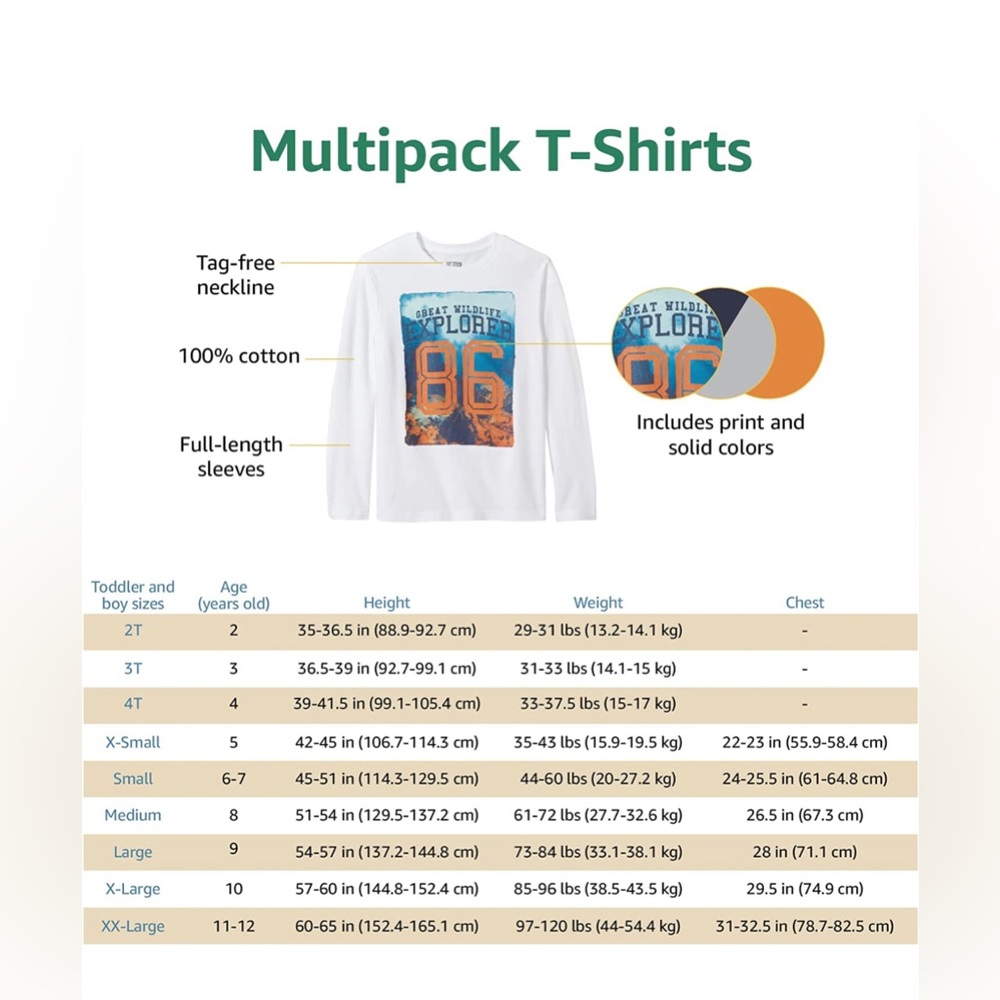 NWT Spotted Zebra Boys' Long-Sleeve T-Shirts, Multipack 4 per pack - Picture 3 of 3